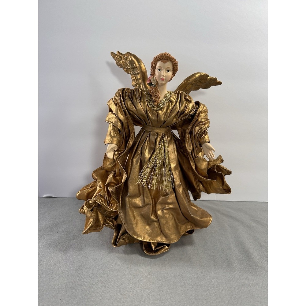 Angel Christmas Tree Topper Resin With Gold Dress‎ has some wear See Photos